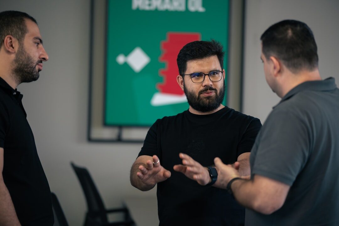 people discussing ads
